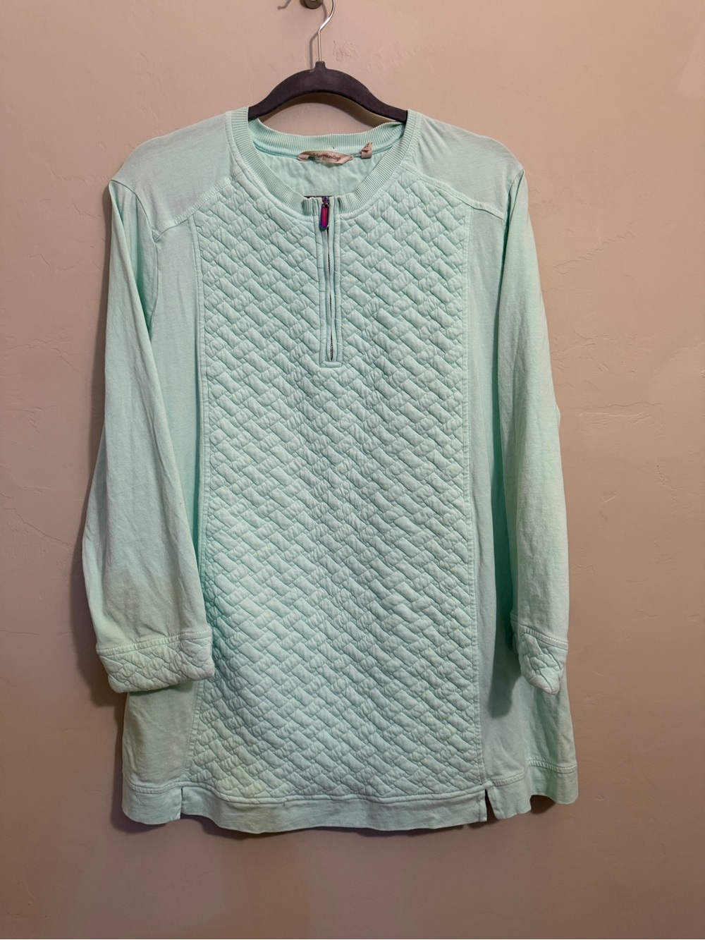 Soft Surroundings Quilted Half-Zip Tunic Top Mint Green XL